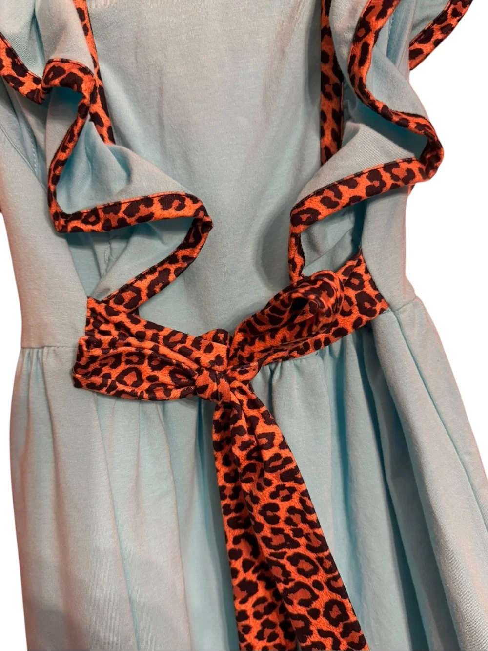 Girls Aqua Ruffle Dress with Pink Rainbow Panel